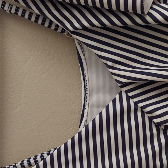 AMAZON Navy Blue and White Horizontal Stripe One Piece Bathing Suit - Picture 7 of 13